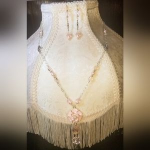 🌸 Pink Flower Handmade Crystal Necklace & Earring Set
